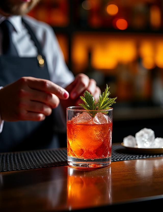 A skilled bartender crafting a signature cocktail at The Mayfair Bar.