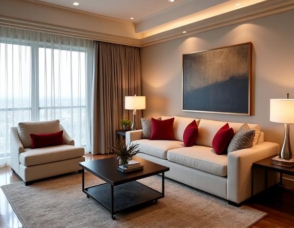 The comfortable living area of the Executive Suite.