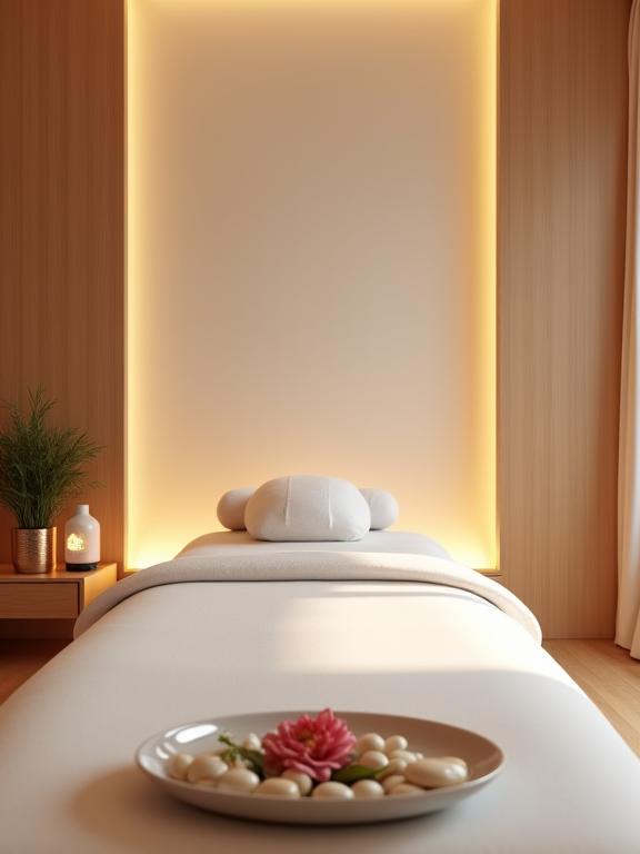 A calm and inviting spa treatment room.